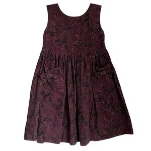 Vintage Dress Girls 7 Years Purple Corduroy Paisley Floral by Rosalind Rogers
